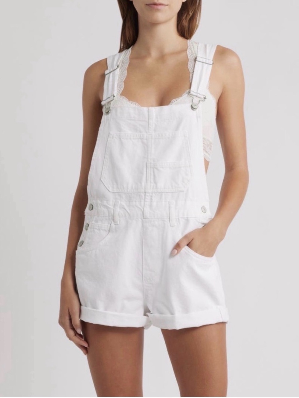 Ziggy Cotton Adjustable-Straps Shortalls white